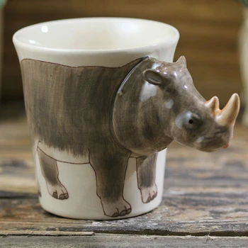 200ml de animale rinocer cana de Mână-pictat ceramica cana de cafea Desene animate cadou cana Creative 3D cani cadouri pentru Copii