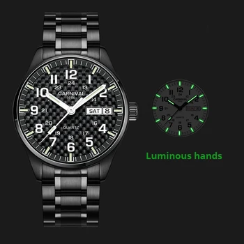 2020 Nou Mens Watch de Brand de Lux CARNAVAL Japonia Mișcarea Ceas Quartz Zi Data Luminos Negru Complet Militare Ceasuri pentru Barbati