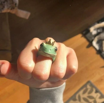 2021 Moda Vintage Frog Prince Inele pentru Femei Bijuterii Drăguț Insecte Coroana Verde Inele Accesorii Cadouri de Partid