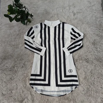 2021 Nou Digitale Imprimate Tricou Femei Rândul Său, În Jos Guler Cu Maneci Lungi Haine De Streetwear Dungă Alb-Negru Bluza