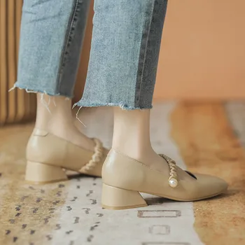 2021 Primavara Toamna Noua Mary Jane Pantofi Femei Indesata Tocuri Înalte de Moda din Piele Moale de Confort Pantofi Rochie pentru Femei Casual Tocuri