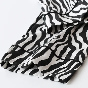 2021 Primavara / Toamna din Bumbac pentru Femei Pijama cu Mâneci Lungi Costume cu Pantaloni Zebra Print Cardigan Vrac Serviciu Acasă 2 Bucata Sleepwear