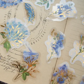 28pcs Aur Acuarelă Floare Albastră Lasă Bujor Lucruri Stil Autocolant Scrapbooking DIY Cadou de Ambalare Etichetă Decor Tag