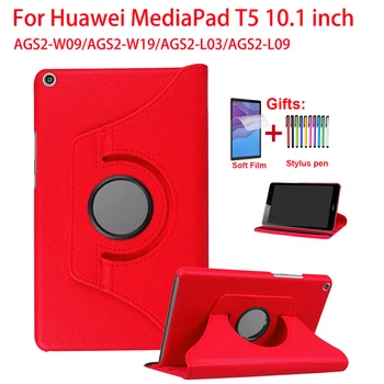 360 de Grade de Rotație Cover Pentru Huawei MediaPad T5 10 AGS2-W09/L09/L03 10.1 inch T5 10.1 Flip Stand Piele Comprimat Caz+Film+Pen