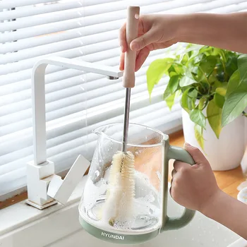 5pcs Bucătărie de Curățare Perie cu mâner Lung în formă de L, Cafea, Ceai, Ceașcă de Sticlă biberon Perie Hangable Mâner de Lemn Curat Gadget-uri