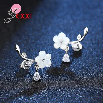 Brand De Lux Bijuterii Pentru Femei Zirconiu Cubi De Flori Coquillage Stud Cercei Coreea Piercing Crystal Plum Blossom Frunze Cercei