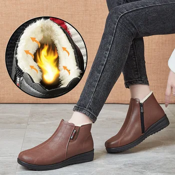 Clasic Pană Toc Cizme Femei de Iarna Cald Pantofi pentru Femeie în Vârstă de Blană Scurte Papuceii Non-alunecare de Glezna Cizme de Zapada Plus Dimensiunea 41