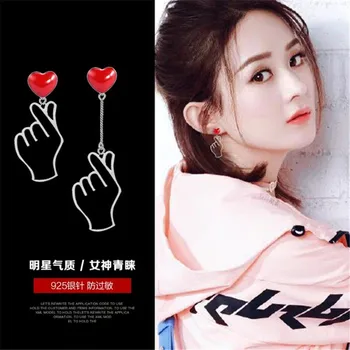 Coreea Cercei Moda Bijuterii Rosie Asimetrica Dragoste Inima Tassel Cercei Cu Inima Gest Cercei Pentru Femei En-Gros