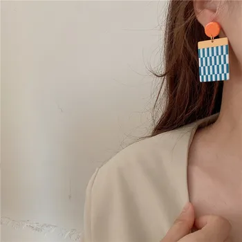 Coreeană Vintage Colorate Acrilice Model Carouri Lung Picătură Legăna Cercei pentru Femei Fete INS Simple Acrilice Accesorii Bijuterii