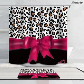 Cutie Cadou Perdea De Dus Set Pentru Baie Non Slip De Baie Covor Capacul De Toaletă Leopard Print Arc Rosu Roz Violet Cadă Cortina