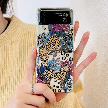 Desene animate de Animale de Pădure Tipărite Caz de Telefon Pentru Samsung Galaxy Z Flip 3 5G Drăguț Flori de Trandafir Leopard Zebra Swan Clar Hard Cover