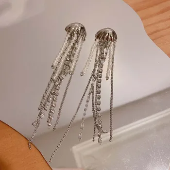 Designer unic meduze ciucure lanț stras pearl lung uri exagerate cercei Ocean inteligente de lux, spectacol de teatru de cercel