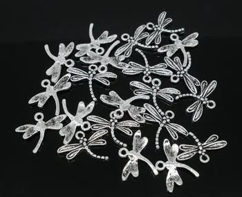 DoreenBeads 50 plictisitoare de culoare de argint Dragonfly Farmece Pandantive 15x17mm