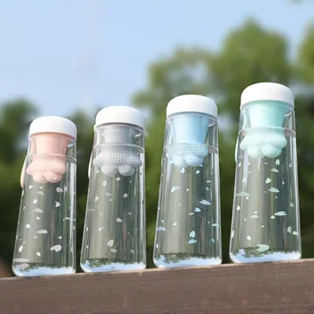 Drăguț sticla de apa de gheara pisicii simplu, plastic transparent de sport în aer liber ins fată vânt poze și bea ceai ceainic