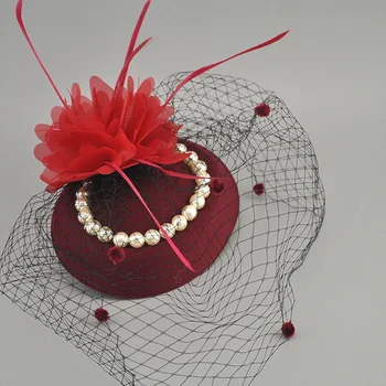 E JUE SHUNG Mireasa Net Pălării cu Pene Alb Rosu Negru Colivie Net Pălării de Nunta Mireasa Fascinator Fata Voaluri Perle mireasa Pălării