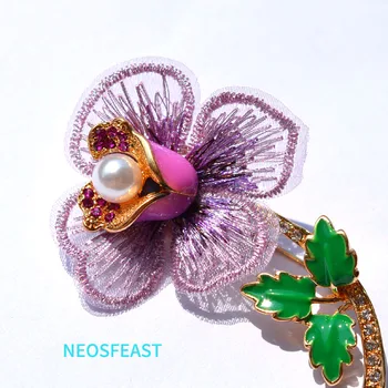 Elegant Dantela Flori Stras Broșe pentru Femei Culoare Violet Doamnelor de Mireasa Cadou Pulover Accesorii Pearl Pin Moda Bijuterii