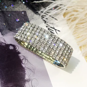 FYUAN Clasic 6 Rânduri Complet Stras Brățară pentru Femei 2019 Culoare Argintiu Stralucitor Cristal Bratari & Brățări Bijuterii Cadou de Nunta