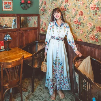 Femei Maxi Rochie-Cămașă De Vară 2021 Moda Puff Maneca Stand-Gât Halat Femme Elegant Partid Etnic Vintage Florale Arab Haine