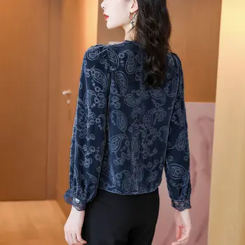 Femei bluza High-end de aur sacou de catifea 2021 noi dantelă v-colorant mici cămașă cu mâneci lungi de externe slăbire mici cămașă îmbrăcăminte