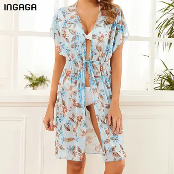 INGAGA imprimeu Floral Rochii de Plajă 2022 Mesh Cover Up Maneca Scurta, Costume de baie Femei Sexy Tunica pentru Femei Costum de Baie Nou Beachwear