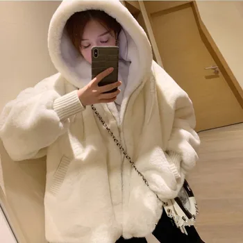 Iarna Alb Supradimensionat Faux Jacheta Femei Hoodies Maneca cu Fermoar-coreeană de Moda de Îmbrăcăminte pentru Femei 2021 Îmbrăcăminte & Coats