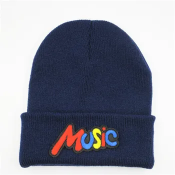 LDSLYJR Bumbac muzica broderie Îngroșa tricot pălărie de iarnă pălărie cald Chelioși capac beanie hat pentru barbati si femei 35
