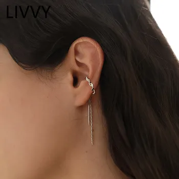 LIVVY Culoare Argintie Simplu Lung Lanț Tassel Ureche Clip Cercei Pentru Femei Fete Piercing Fals Partid Accesorii Bijuterii Cadouri