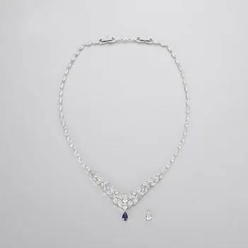 Marca 1:1 Temperament Elegant Diamant De Iarnă Frunze De Cristal Albastru Decapotabil Picătură De Apă Clavicula Colier Pandantiv Bijuterii Din Argint