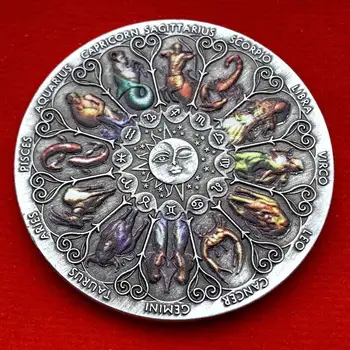 Moda Clasic de Înaltă Calitate din Metal Vopsit Douăsprezece Constelații Sun Moon Smiley Zeita de Noroc Guardian Monede Comemorative