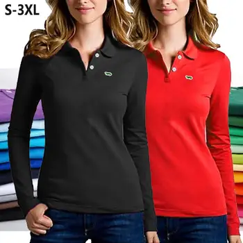 Moda Polos Femei Maneca Lunga Tricouri Tricouri Broderie-Logo Doamnelor Casual Brand Sport Topuri de sex Feminin Subțire Rever Teuri S-3XL