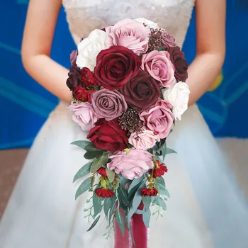 New Sosire 4 Culoare Cascada Stil de Buchet de Flori Simulare în Cascadă Roșu Violet Albastru buque de noiva para casamento