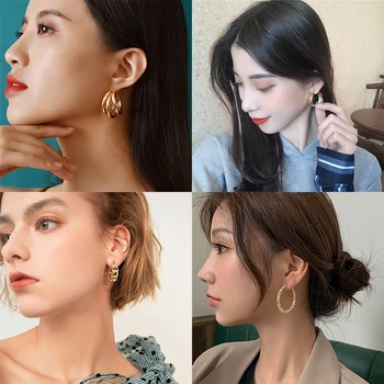 Noua Moda Coreea Declarație De Hoop Cercei Pentru Femei Geometrice Lung De Aur Gol Picătură Cercei 2021 Tendință De Sex Feminin Bijuterii