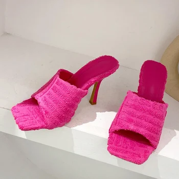 Noul Roz Portocaliu Blana Diapozitive Catâri Papuci Femei Sexy Sandale Cu Tocuri Înalte De Moda Doamnelor Piața Open Toe Pantofi De Pompe De Dimensiuni 35-41