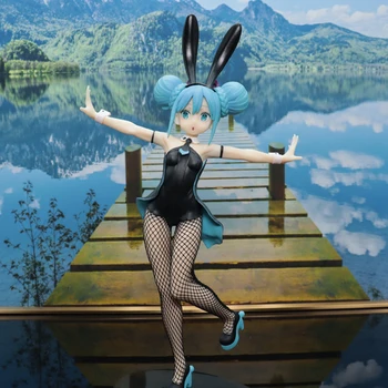 Personaj Anime Albastru Fusta Scurta Alb și Negru Iepuras Model de Fată Statuie Frumoasă Fată din PVC Mobile de Colectare Papusa Jucarie Cadou