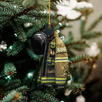 Pompier Sacou Cu Casca Masina Pandantiv Nonfade Pompier Uniformă În Formă De Ornament De Crăciun Din Lemn Pompier Strat De Crăciun Tre