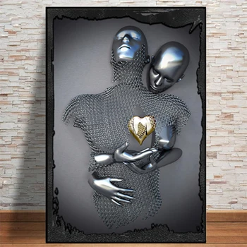 Rezumat Statuie Amant Romantic Inima Sculptură din Metal Panza Pictura Arta Postere si Printuri de Arta de Perete de Imagine pentru Camera de zi