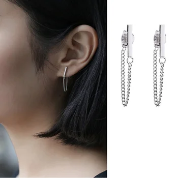 Sterling de Argint Bar Lanț Hoop Cercei Moda Simplu Femei Fete Geometrice Delicate Cercel Bijuterii Cadouri Pentru BFF Surori