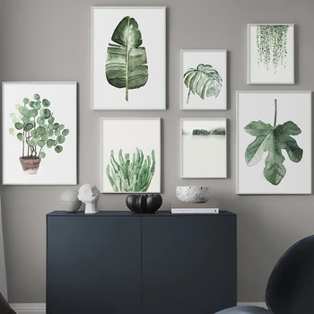 Verde Planta Stil Acuarelă Frunze Tablouri Canvas Postere si Printuri de Arta de Perete de Imagine pentru Camera de zi de Decorare Acasă