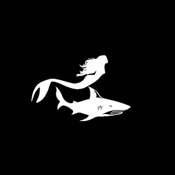 YJZT 16cm*10.5 cm Sirenă Fată Cu Pește RECHIN Mare Ocean de Vinil de Înaltă calitate Masina de Decorare Autocolant Decal C11-0383