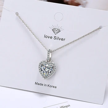 Ziua îndrăgostiților Cadou de 925 de Bijuterii de Argint Strălucitor CZ Zircon Dragoste Forma de Inima Pandantiv Colier Pentru Femei Cadou collares bijoux