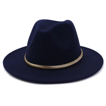 2021 Noi Femeile Lână Fedoras Cu Inel De Metal Margine Largă Pălărie Panama Cald Iarna Jazz Capace Doamnă Elegantă Biserica Pălărie Sombrero