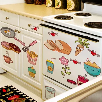 Desene animate Bucătărie Ușa Frigiderului Autocolante Autocolante Decorative Alimente Fructe Autocolant Perete Amovibil autocolante Pe Perete