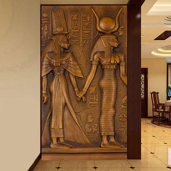 European Stil Vintage Rege Egiptean Regina Sculptura 3D Relief Foto Tapet Mural Hotel, Sala Living Intrarea Tapet