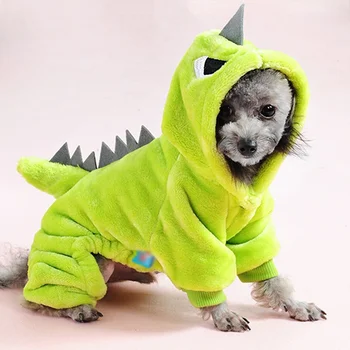 Iarna Lână Cald animale de Companie Salopeta de Desene animate Dinosaur Câine Costum de Pisica pentru Câini de talie Mică Pijama pentru Yorkies Pudel Salopete Haine Catelus
