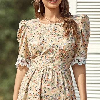 Imprimare de moda Rochii Florale franceză Peste Genunchi Rochii din Dantela pentru Femei Talie Mare Vestidos Robe 2022