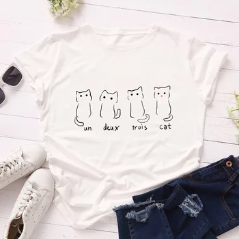 Kawaii Cat De Vară Pentru Femei T Shirt Liber Casual Maneca Scurta Doamnelor Tricou Topuri Drăguț Pisică Imprimare Tricouri Femei Top Tee