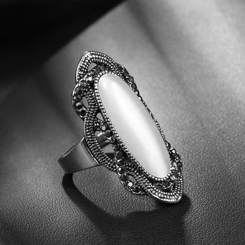 Kinel Calitate de Top Boem Negru Piatra Inel de Argint de Culoare Mozaic AAA Gri Cristal Mare Oval Inele Pentru Femei Bijuterii de Epocă