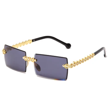 Moda Pătrat fără ramă cu Diamante ochelari de Soare Brand Nou Design Femeile Mici de ochelari de Soare de Lux Nuanțe Metalice UV400 Ochelari