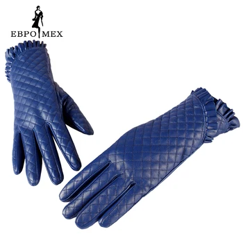 Mănuși pentru femei,din Piele,căptușeală din Bumbac,albastru mănuși din piele,mănuși din piele pentru femei,mănuși de sex Feminin