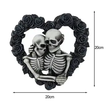 Negru Gotic Trandafiri Ghirlanda Halloween Schelet Cununa Îmbrățișează în Formă de Inimă pentru Totdeauna Craniu Pentru Halloween Împreună Decor AM H0M4